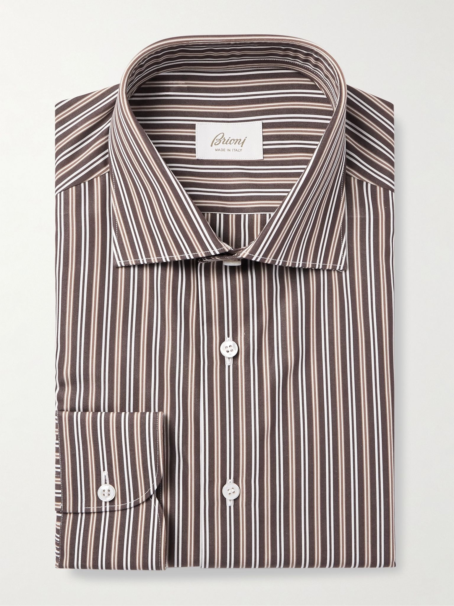 Cutaway-Collar Striped Cotton-Poplin Shirt Brown - 1