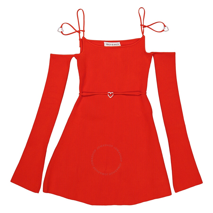 Mach & Mach Ladies Red Samantha Heart-Detail Rib Knit Mini Dress - 1