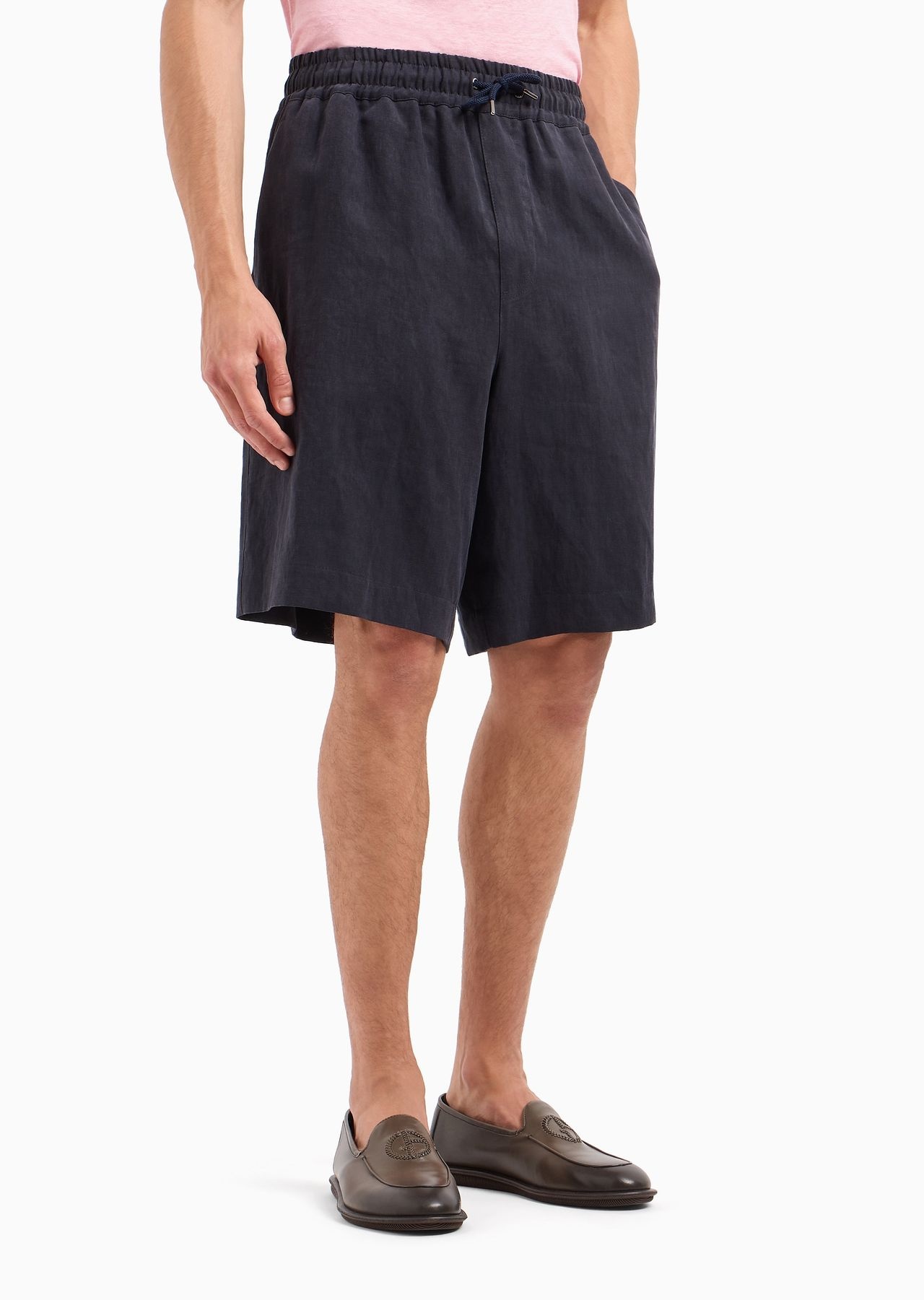 Pure linen canvas flat-front Bermuda shorts - 2