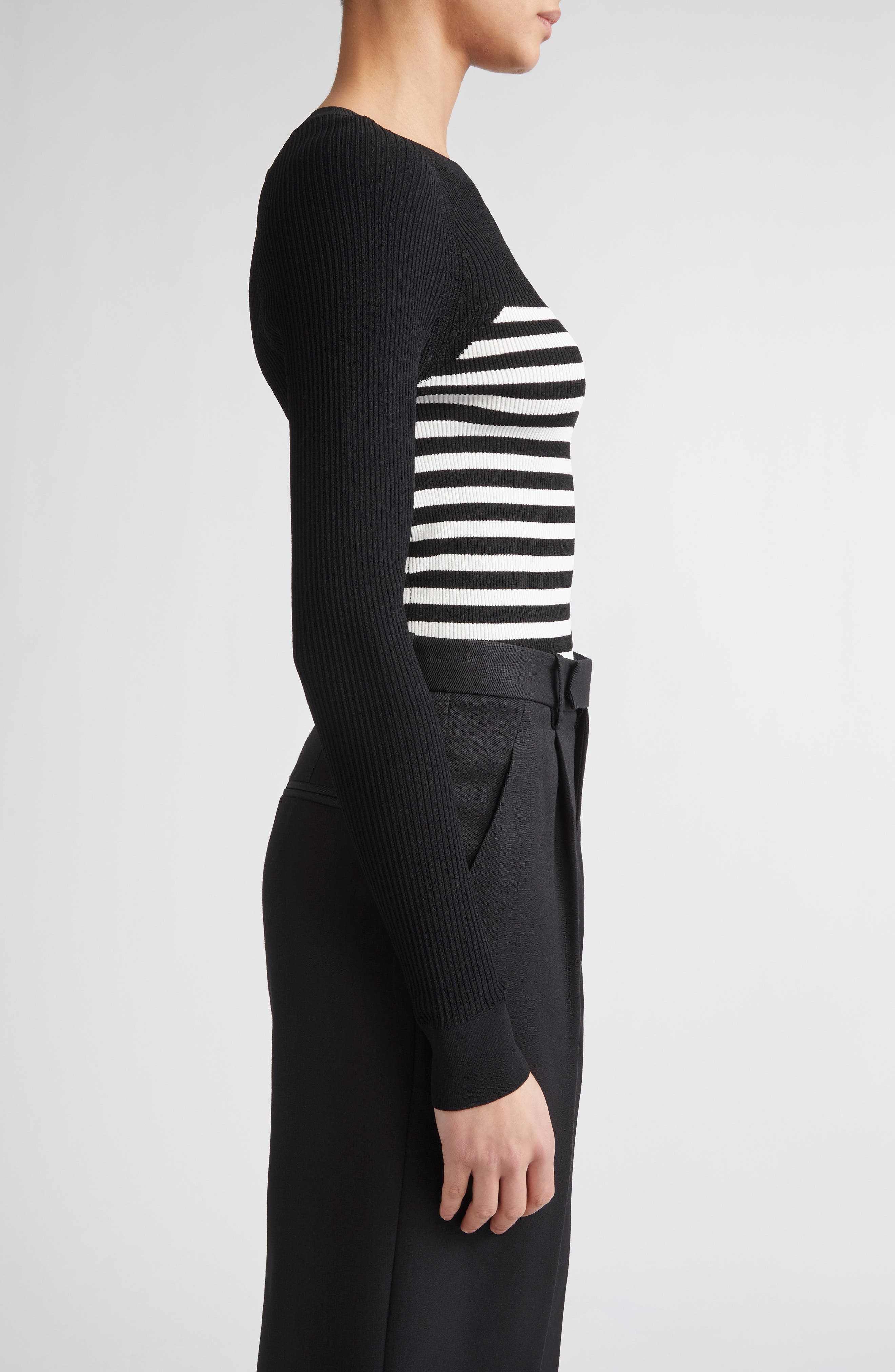 Max Mara Braies Stripe Bodice Rib Sweater in Black at Nordstrom - 3