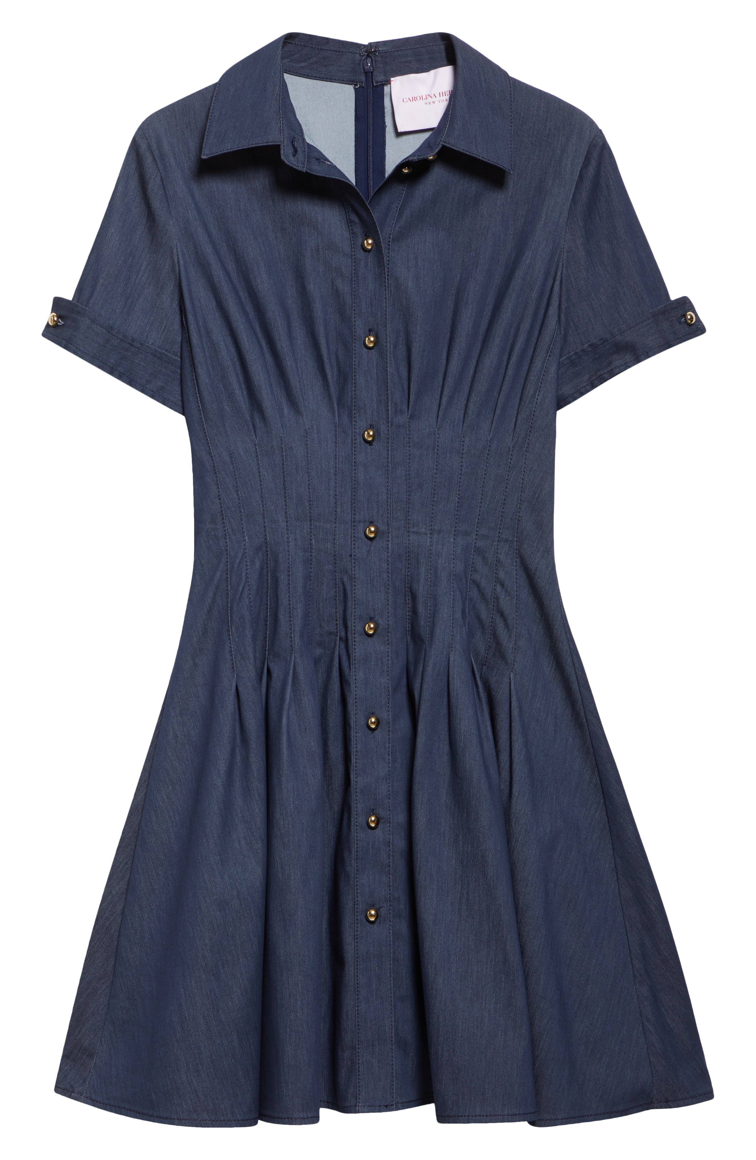 Carolina Herrera Pintuck Waist Stretch Denim Shirtdress in Dark Navy at Nordstrom - 5