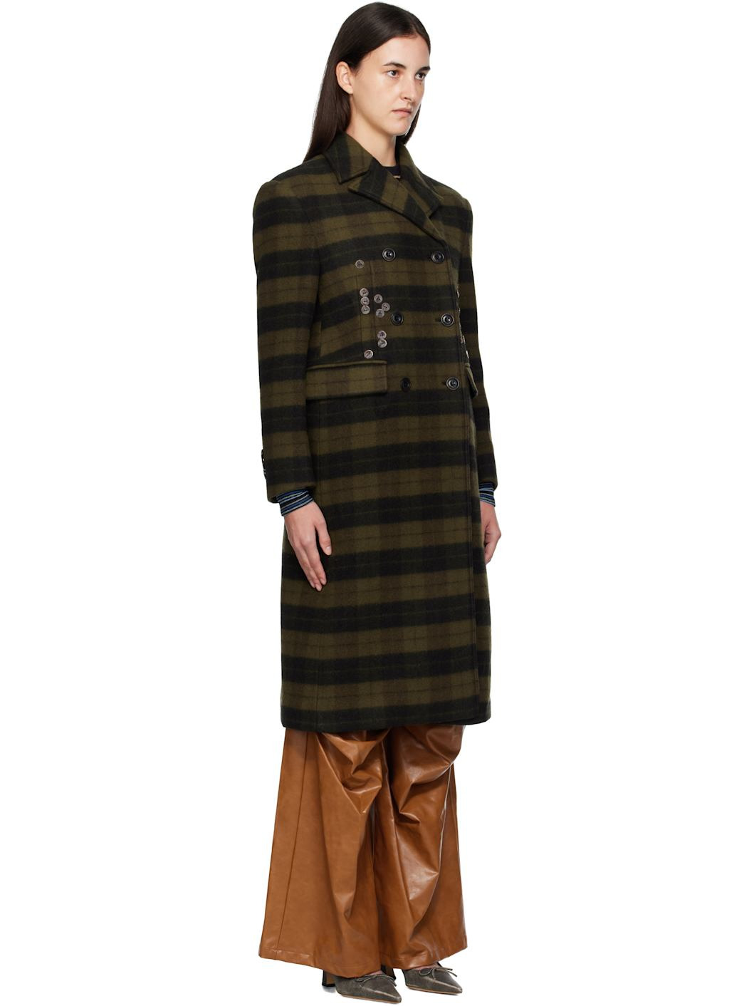 Khaki Lacie Check Buttons Coat - 2