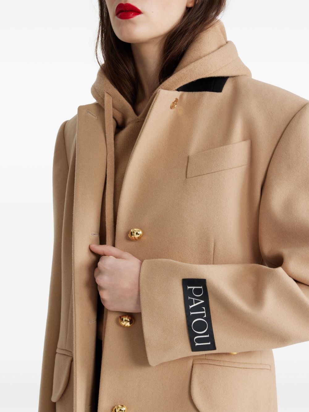 logo-patch belted coat - 4