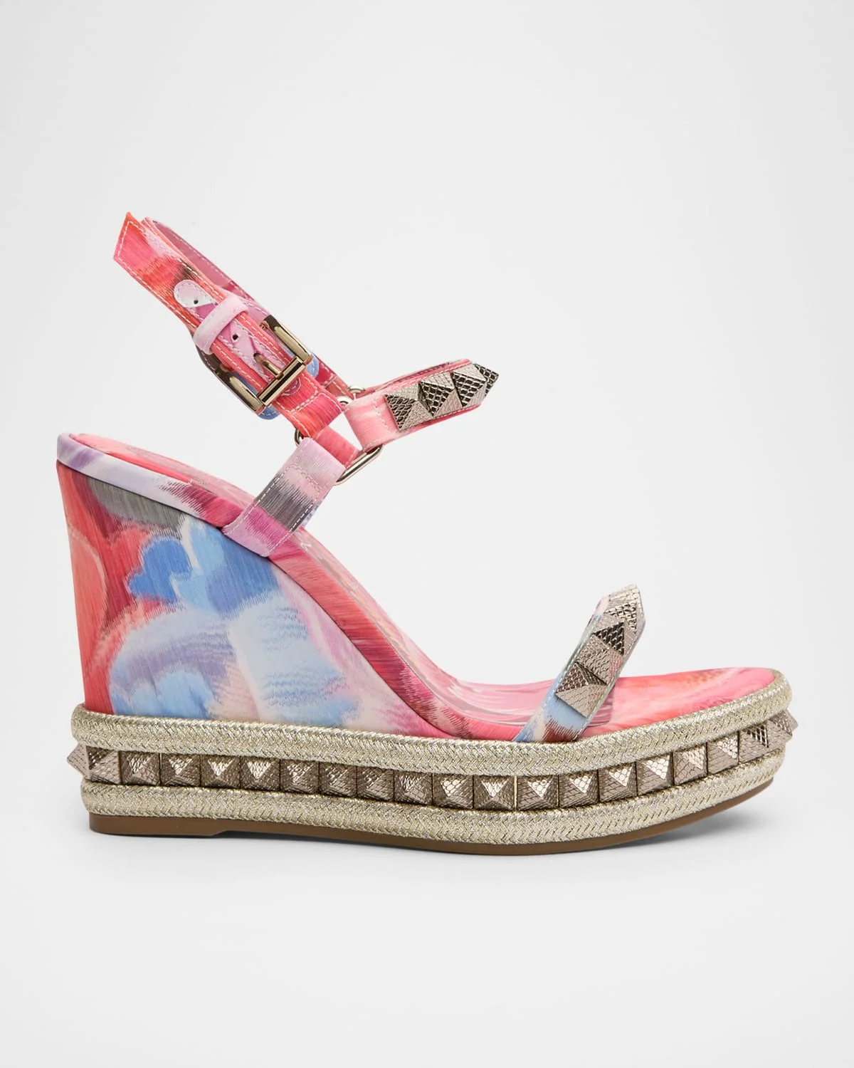 110mm Pyra Clou Satin Spike Wedge Sandals - 1