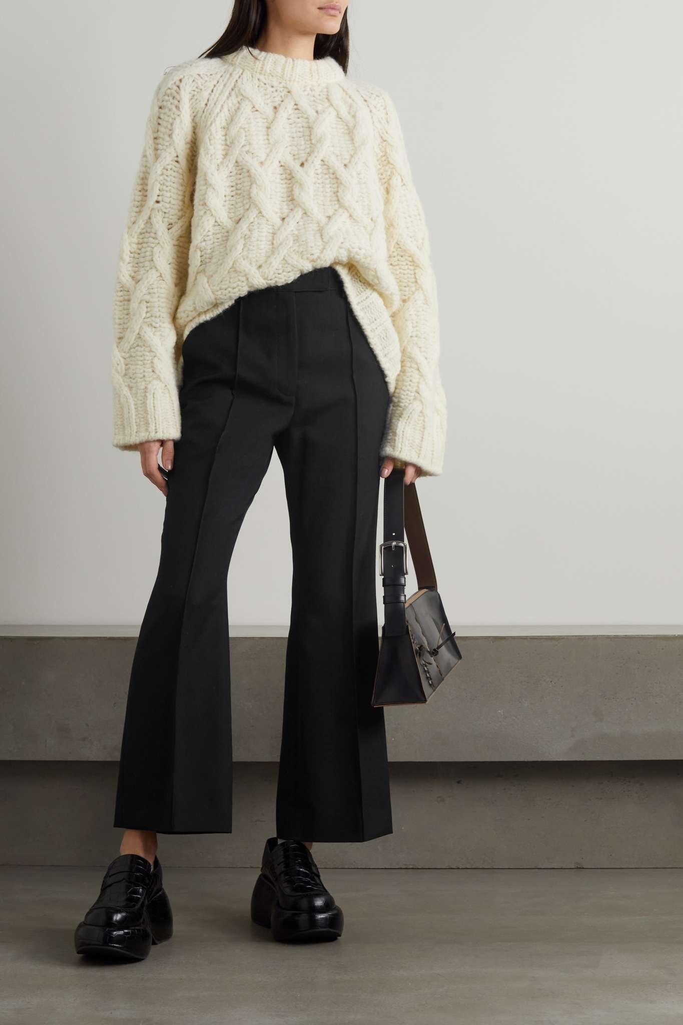 Cropped grain de poudre flared pants - 2