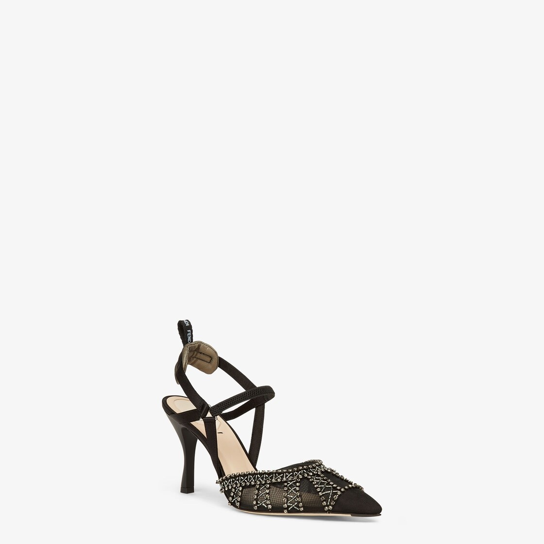 Black micromesh high-heeled slingbacks - 2