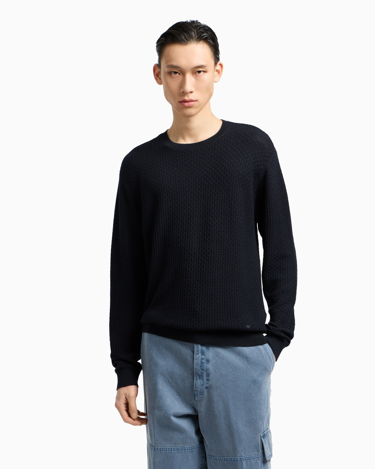 VIRGIN WOOL JUMPER WITH EMBOSSED JACQUARD PATTERN - 4