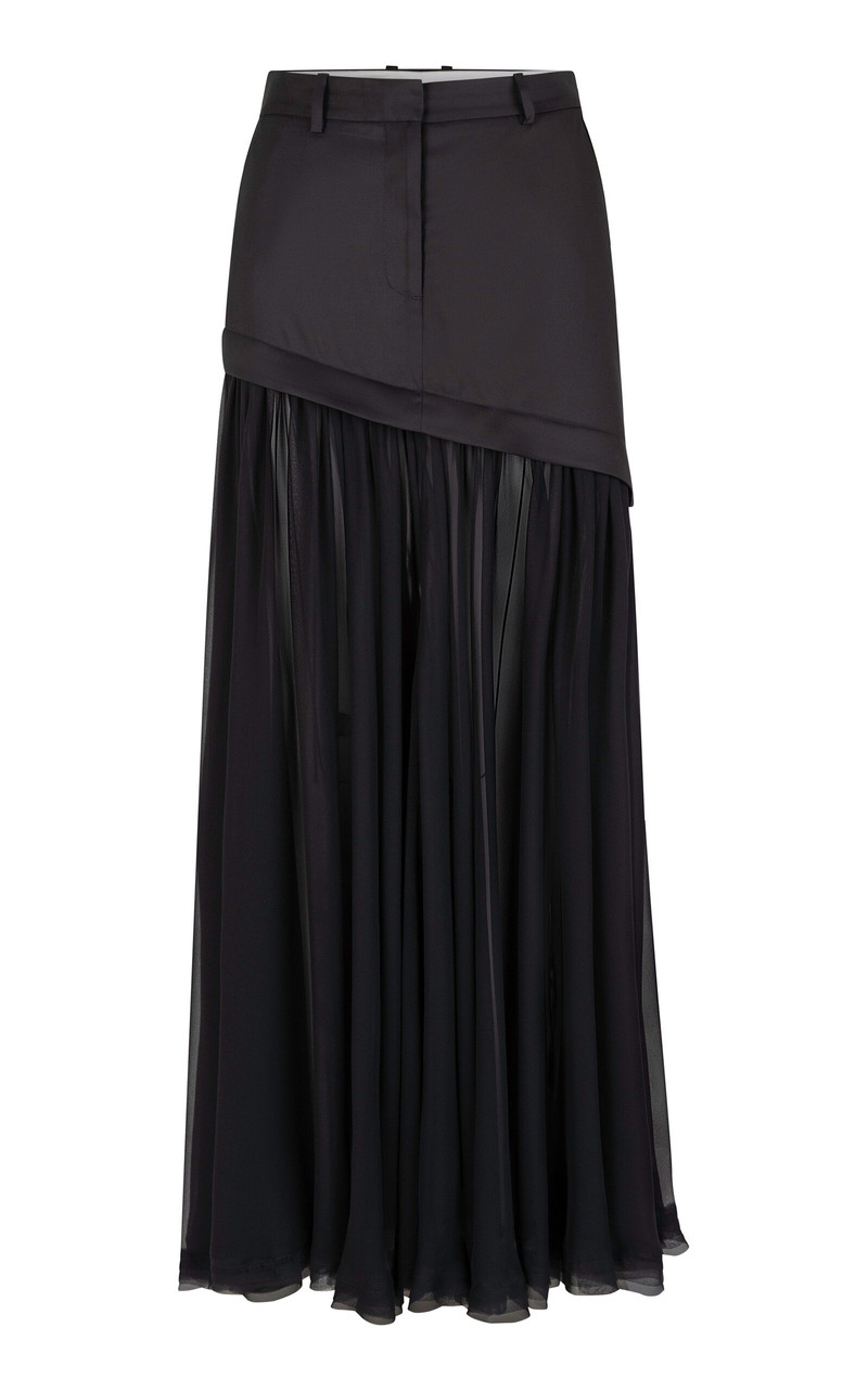Angela Gathered Sheer Silk Maxi Skirt black 1
