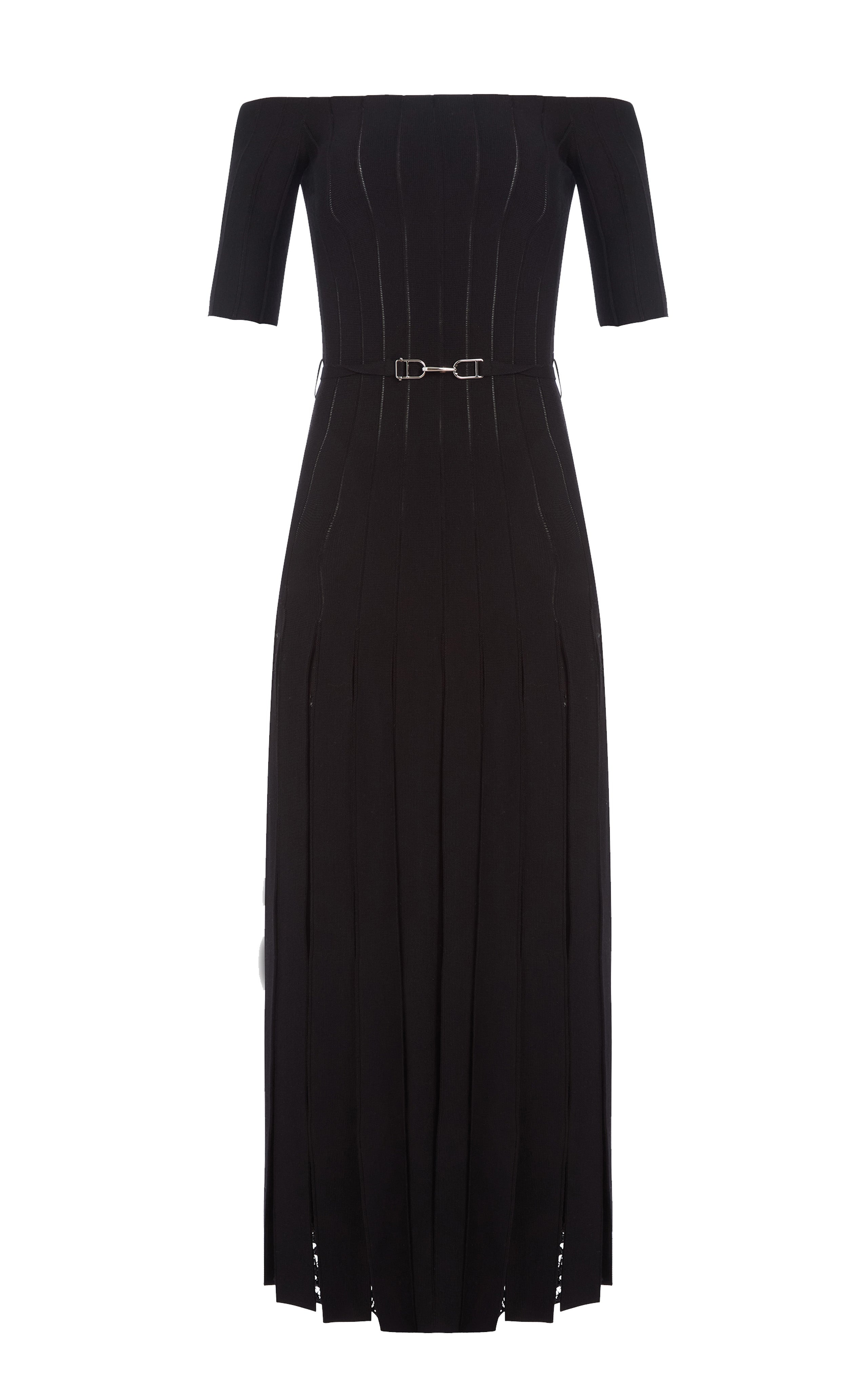 Kurt Pleated Knit Dress in Black Merino Wool - 1