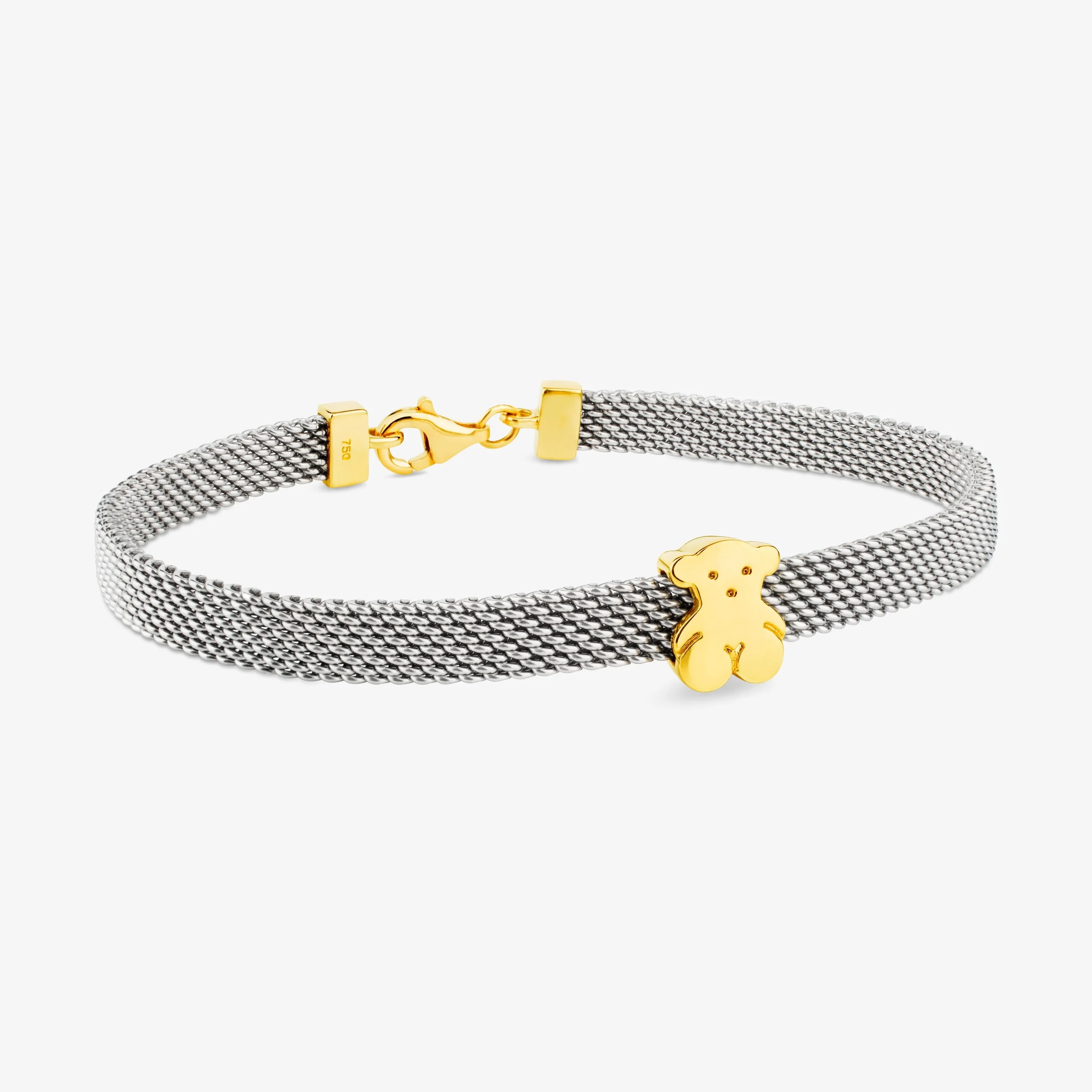 18K solid gold and Steel Mesh Bracelet Bear motif - 1