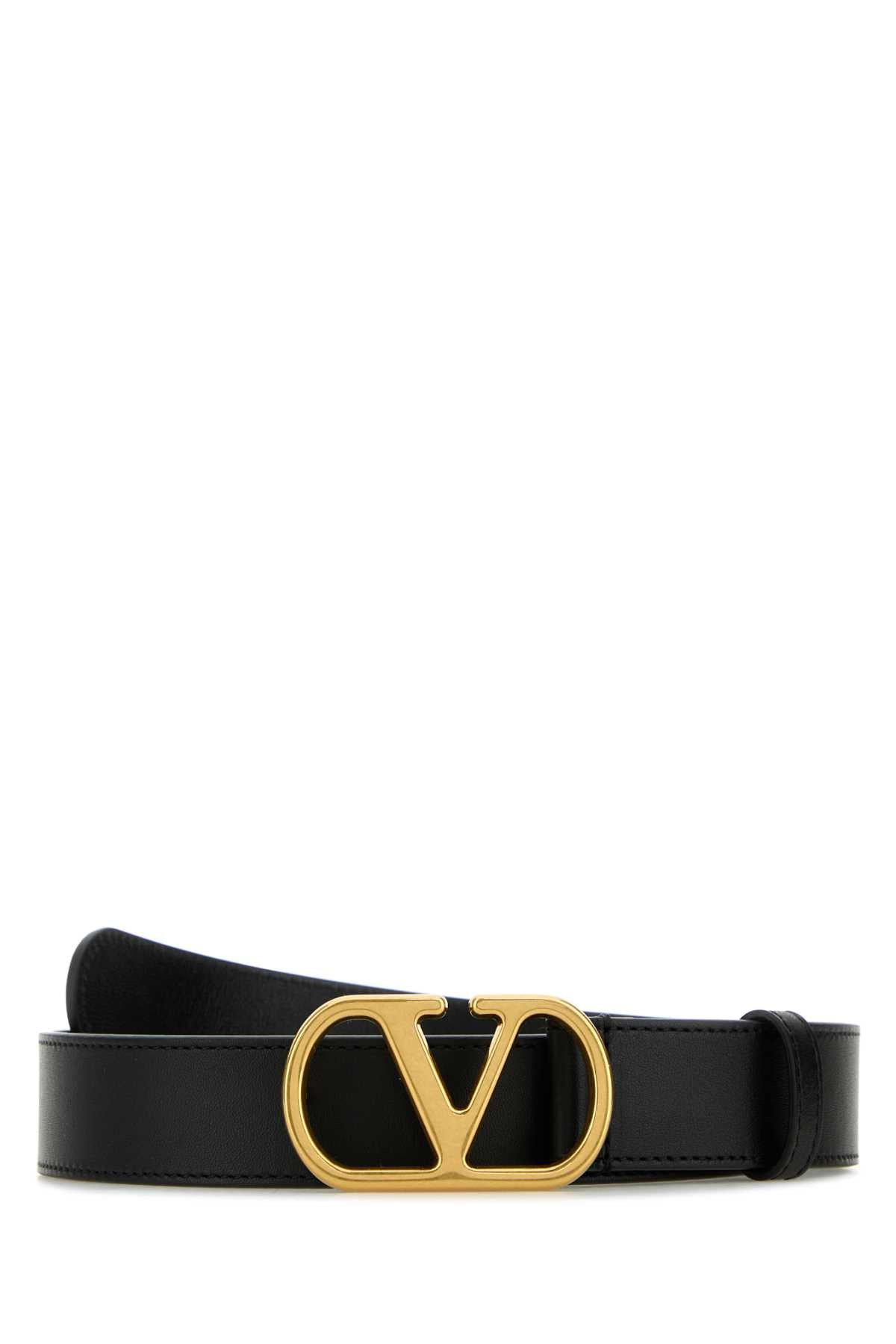 Valentino Garavani Women Black Leather Vlogo Belt - 1