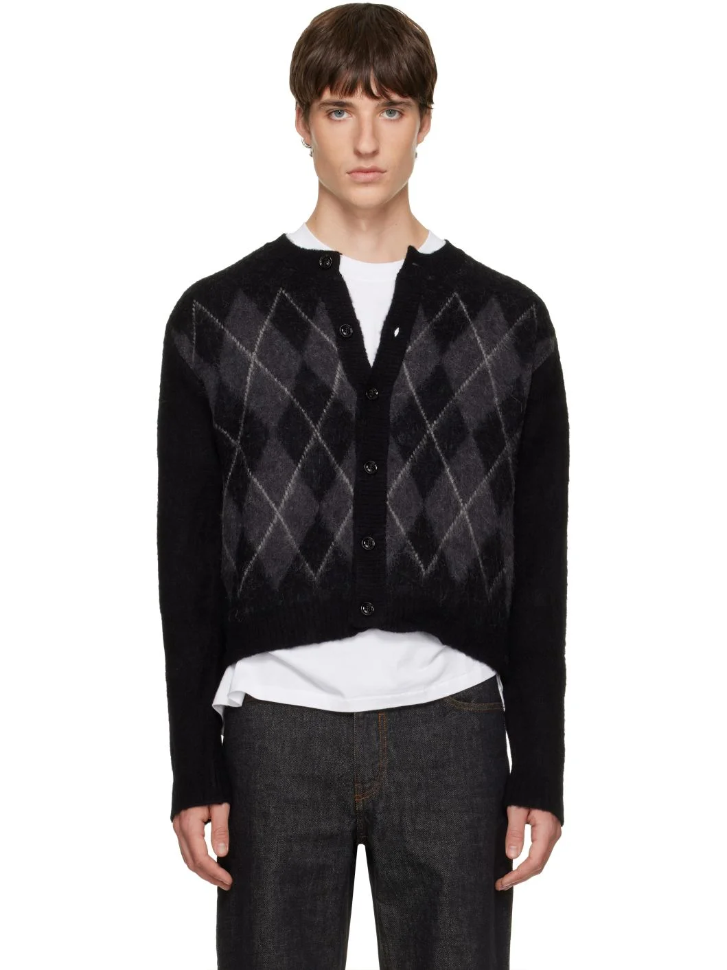 Black Brushed Argyle Cardigan - 1