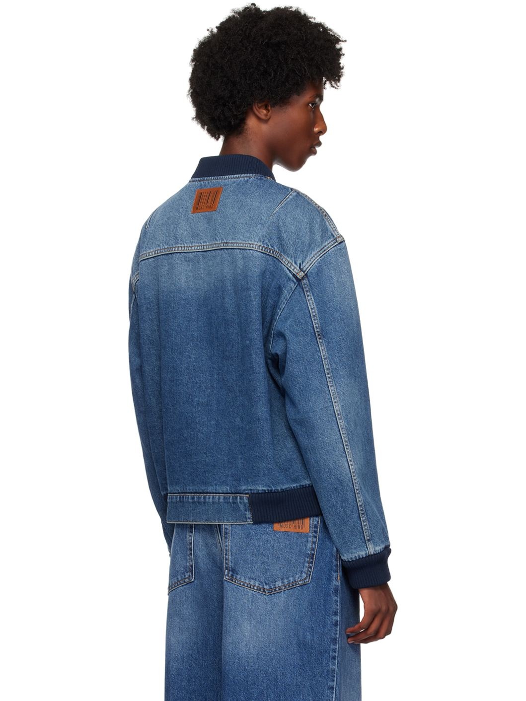 Blue Barcode Patch Denim Bomber Jacket - 3
