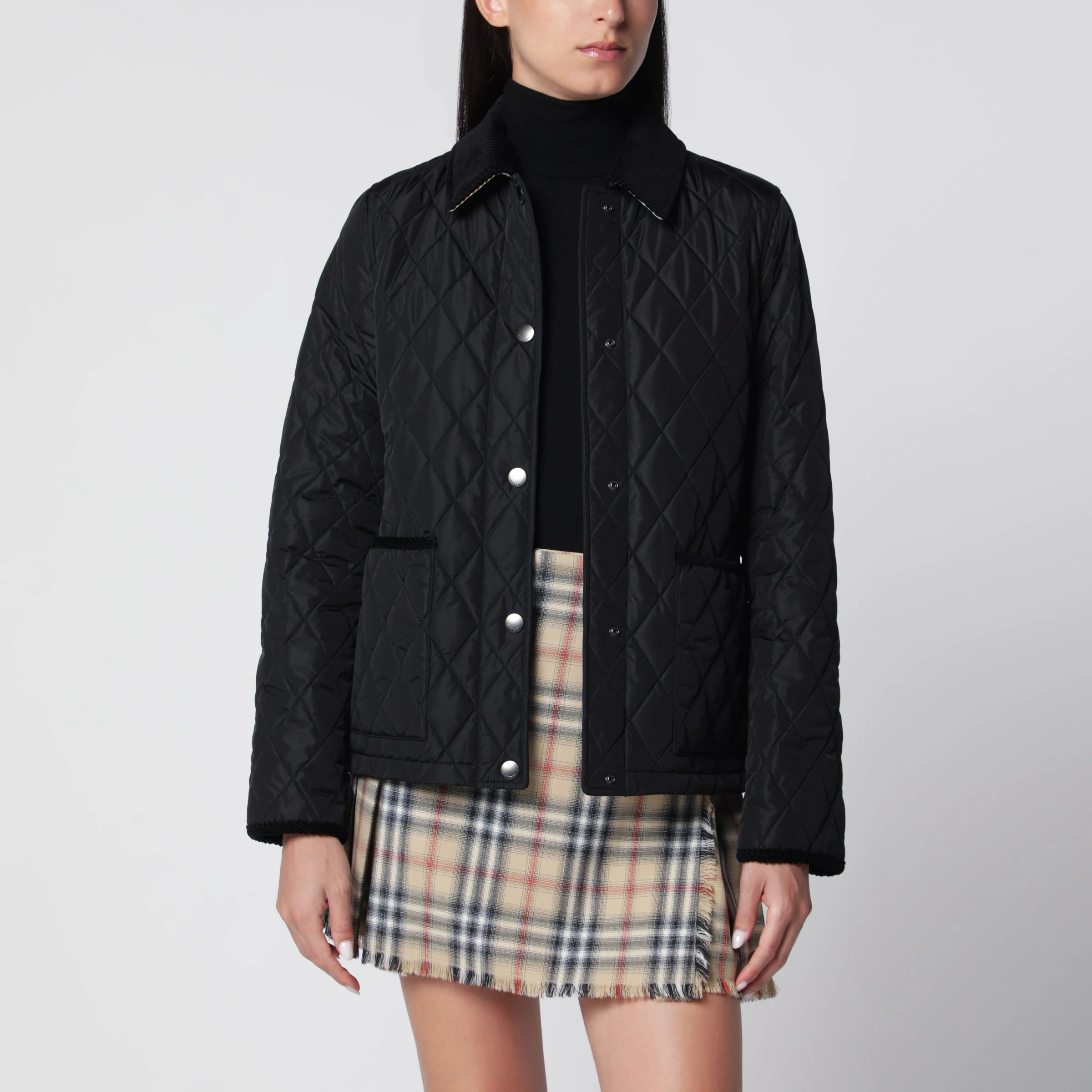Black quilted nylon jacket - 1