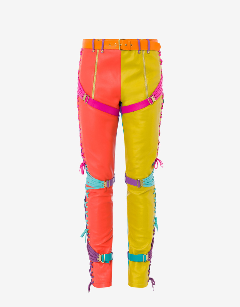 COLOUR-BLOCK NAPPA LEATHER TROUSERS 1