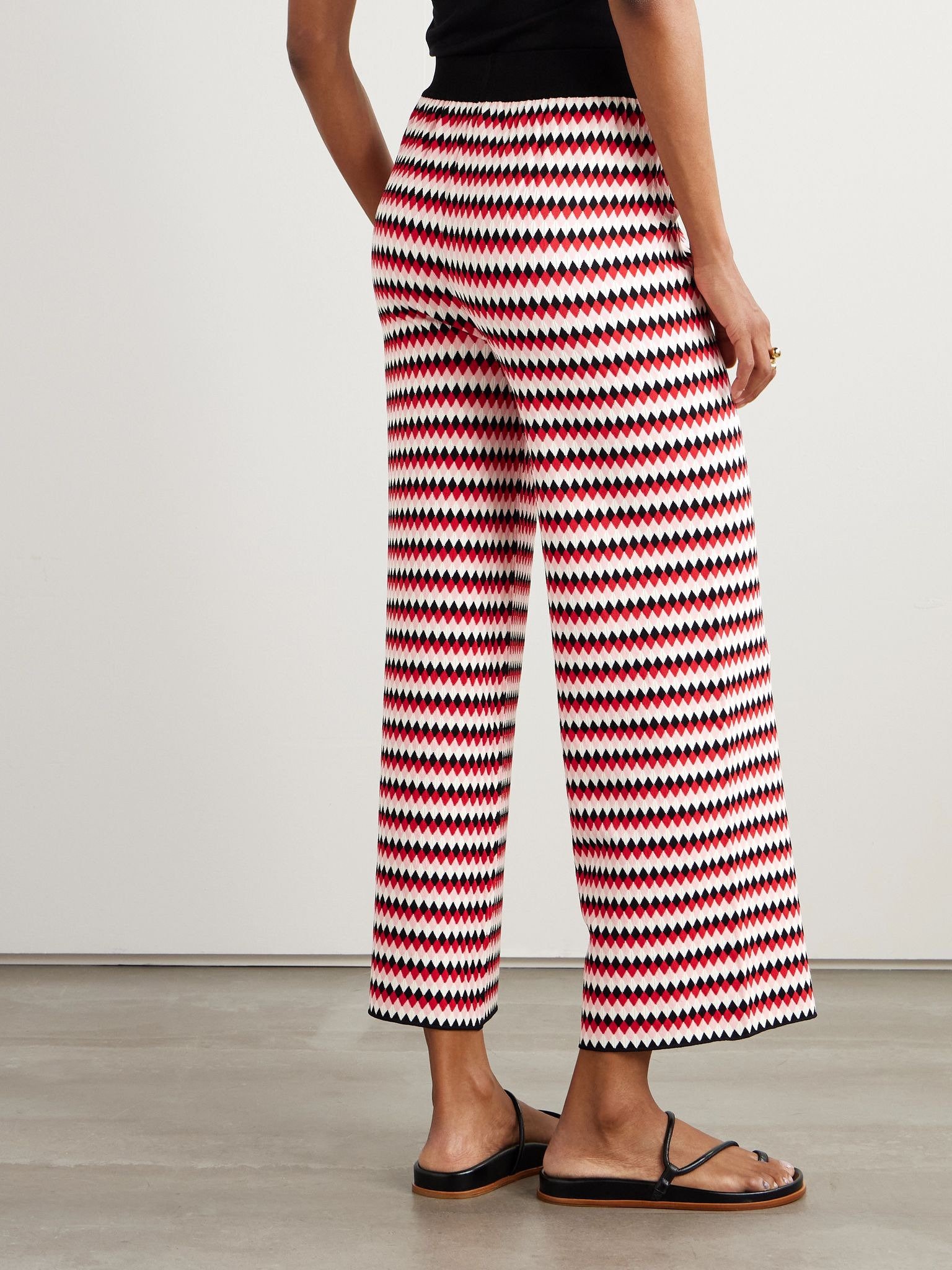 Cropped wide-leg jacquard-knit pants Red - 4