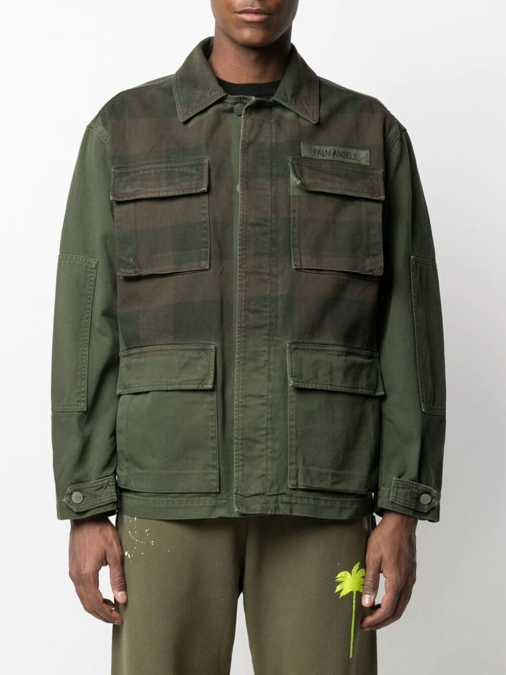 check-print military jacket - 3