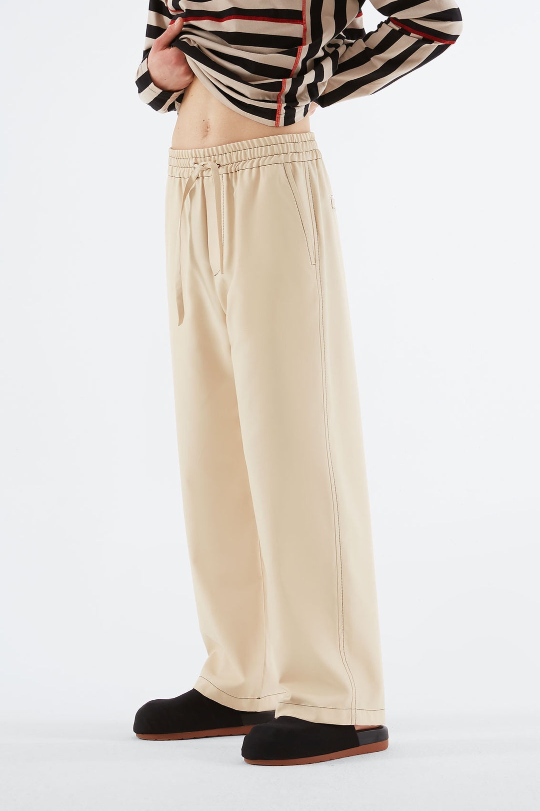 BEIGE ELASTIC PANTS - 2