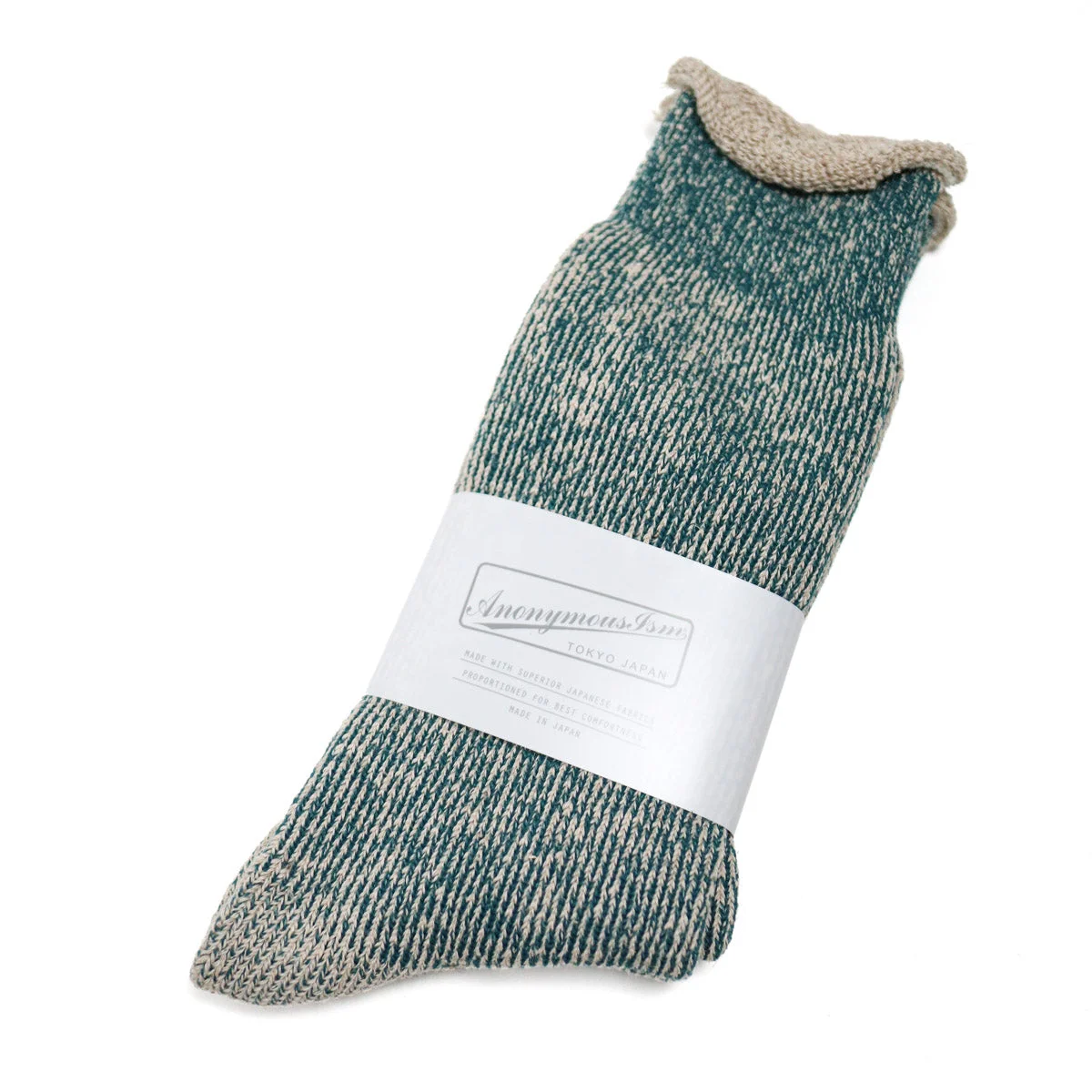 Hemp Thick Pile Crew Sock Khaki/Mela - 1