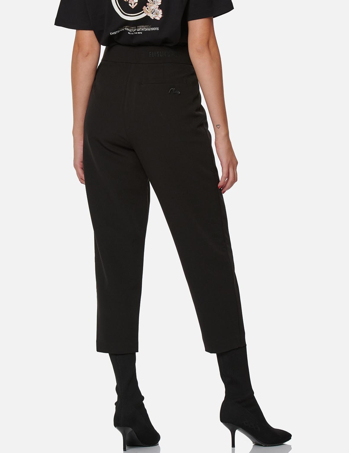 Partial Leather Buckle Belt Cropped Straight Fit Pants - 8