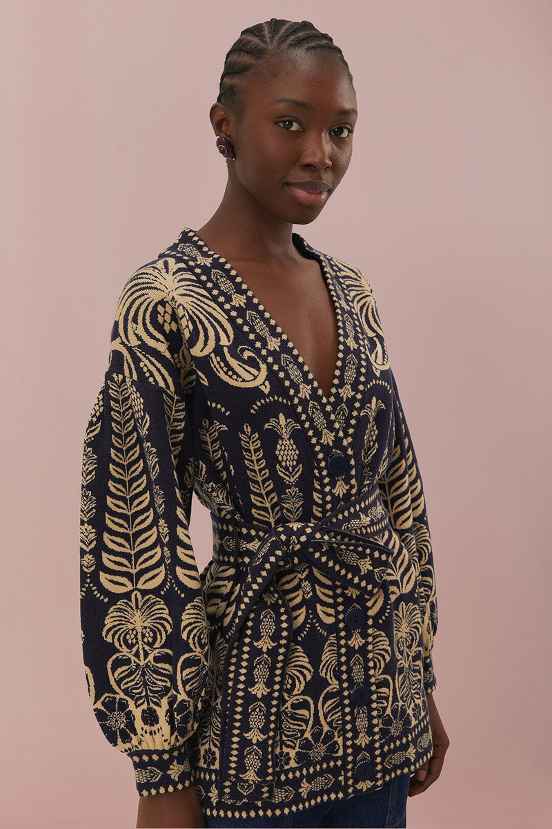 Navy Blue Ainika Tropical Splendor Knit Cardigan 1