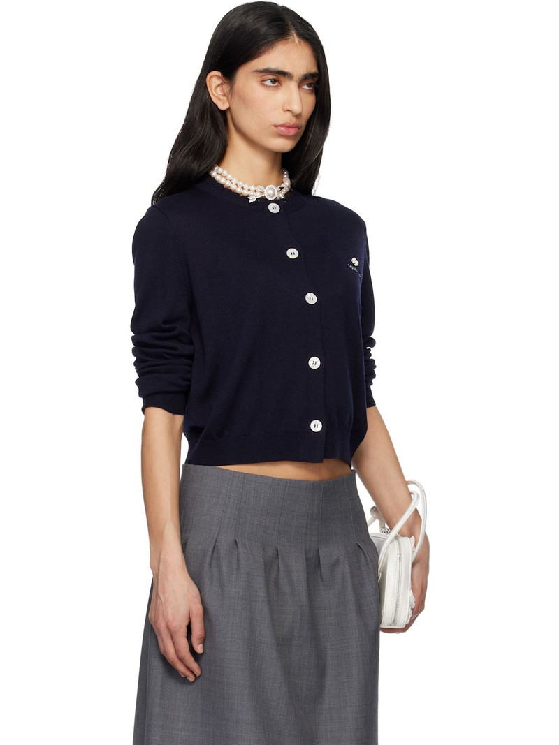 Navy Logo-Stitch Knit Cardigan 2