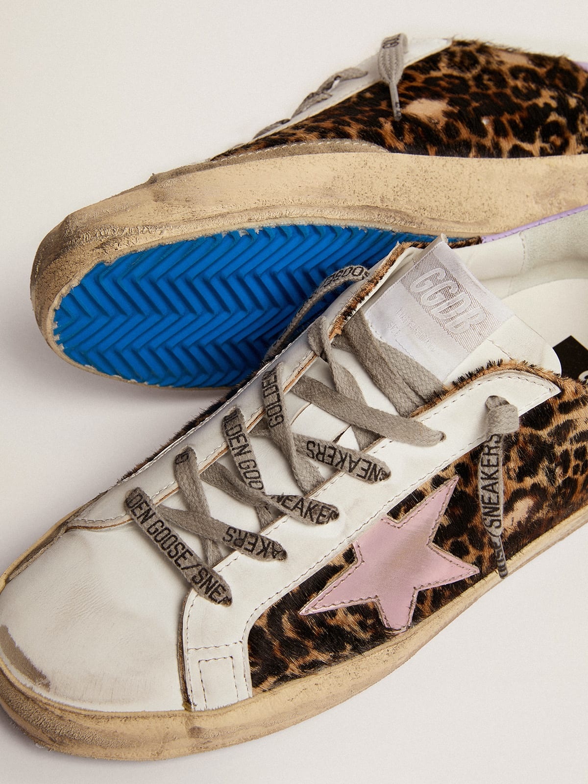 Super-Star LTD sneakers in leopard-print pony skin with salmon-colored laminated leather star and pu - 4