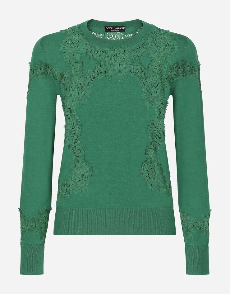 Cashmere and silk sweater with lace inlay - 1