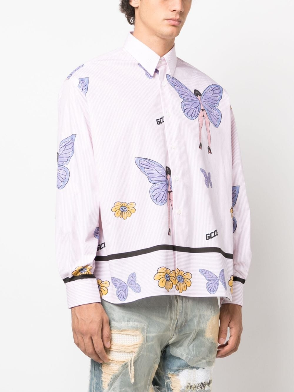 butterfly-print cotton shirt - 3