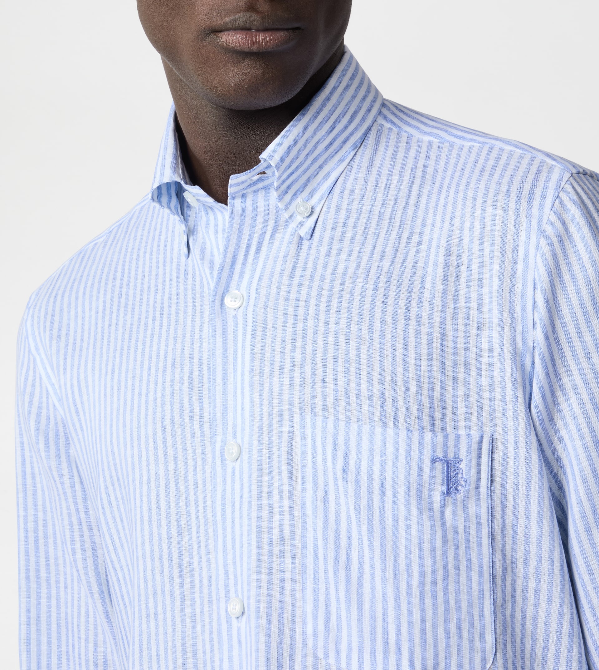 SHIRT IN LINEN - LIGHT BLUE, WHITE - 4