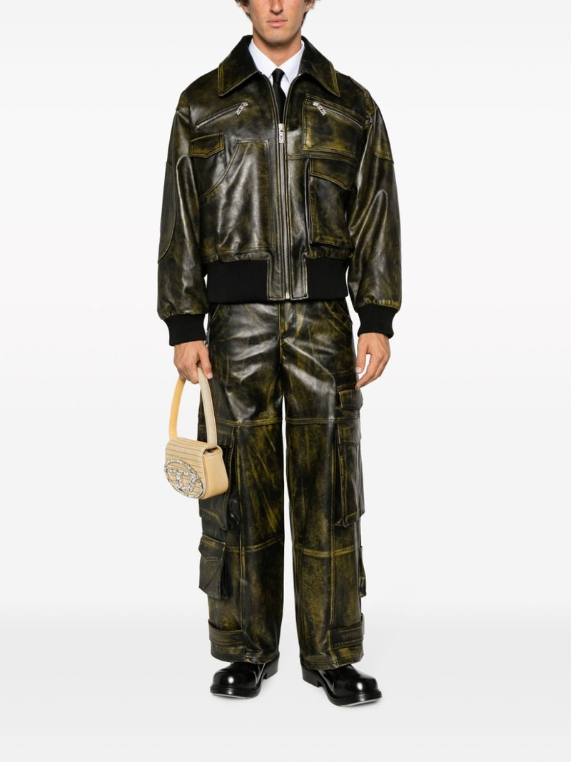 GCDS Workwear Rub-Off leather bomber jacket outlook
