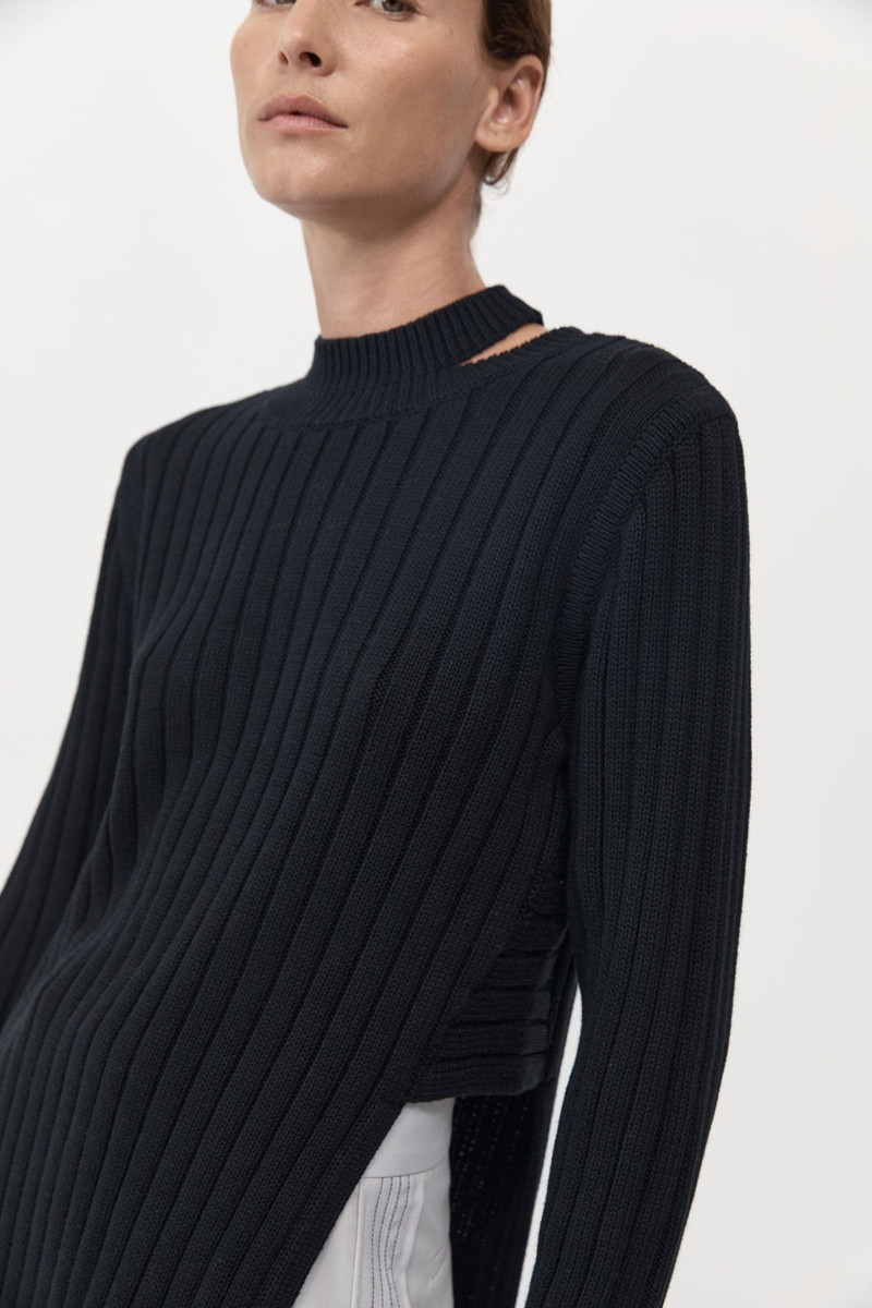ST. AGNI Deconstructed Rib Knit Jumper - Black outlook