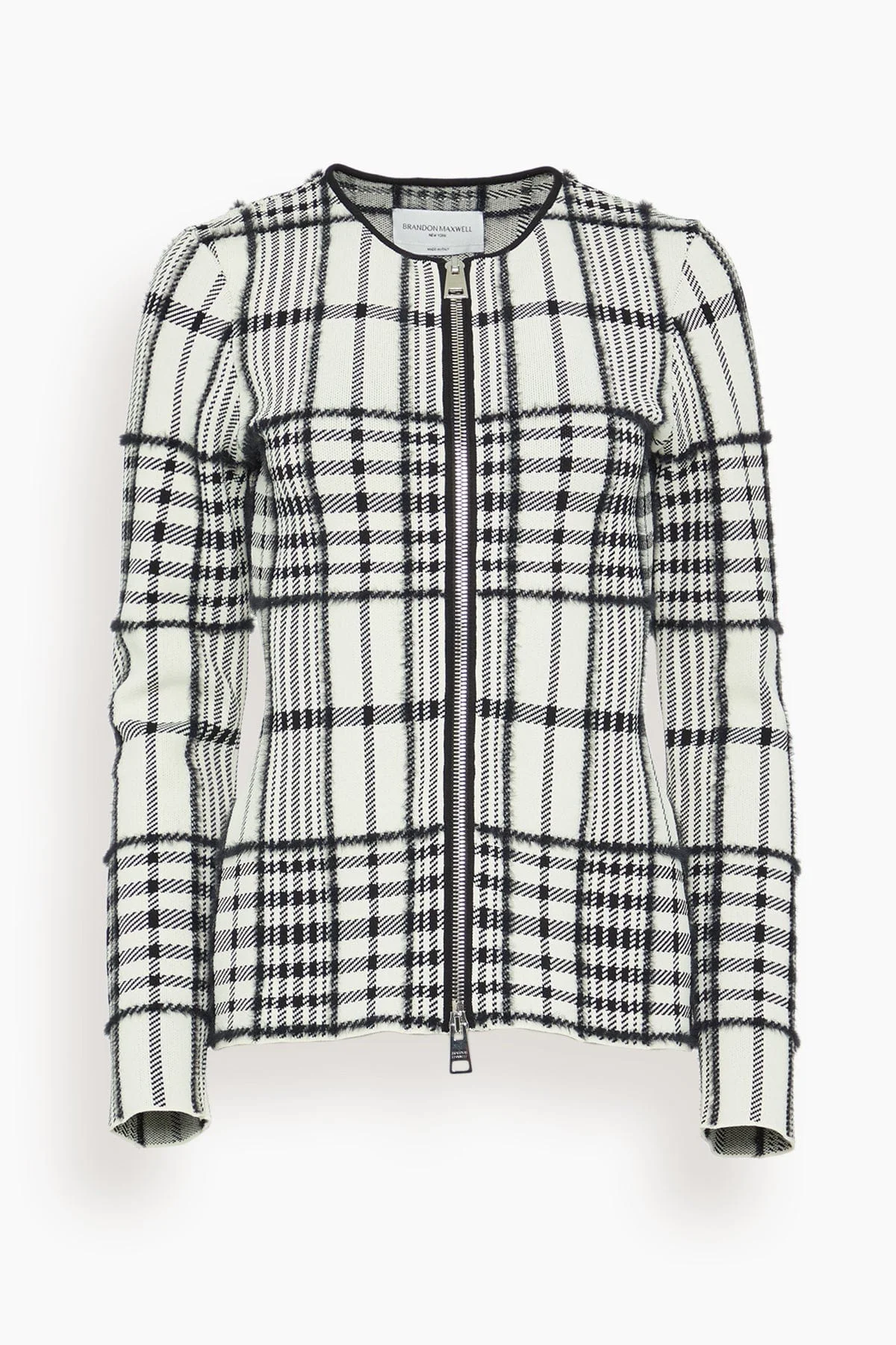 The Greer Zip Front Knit Cardigan in Ivory Plaid - 1