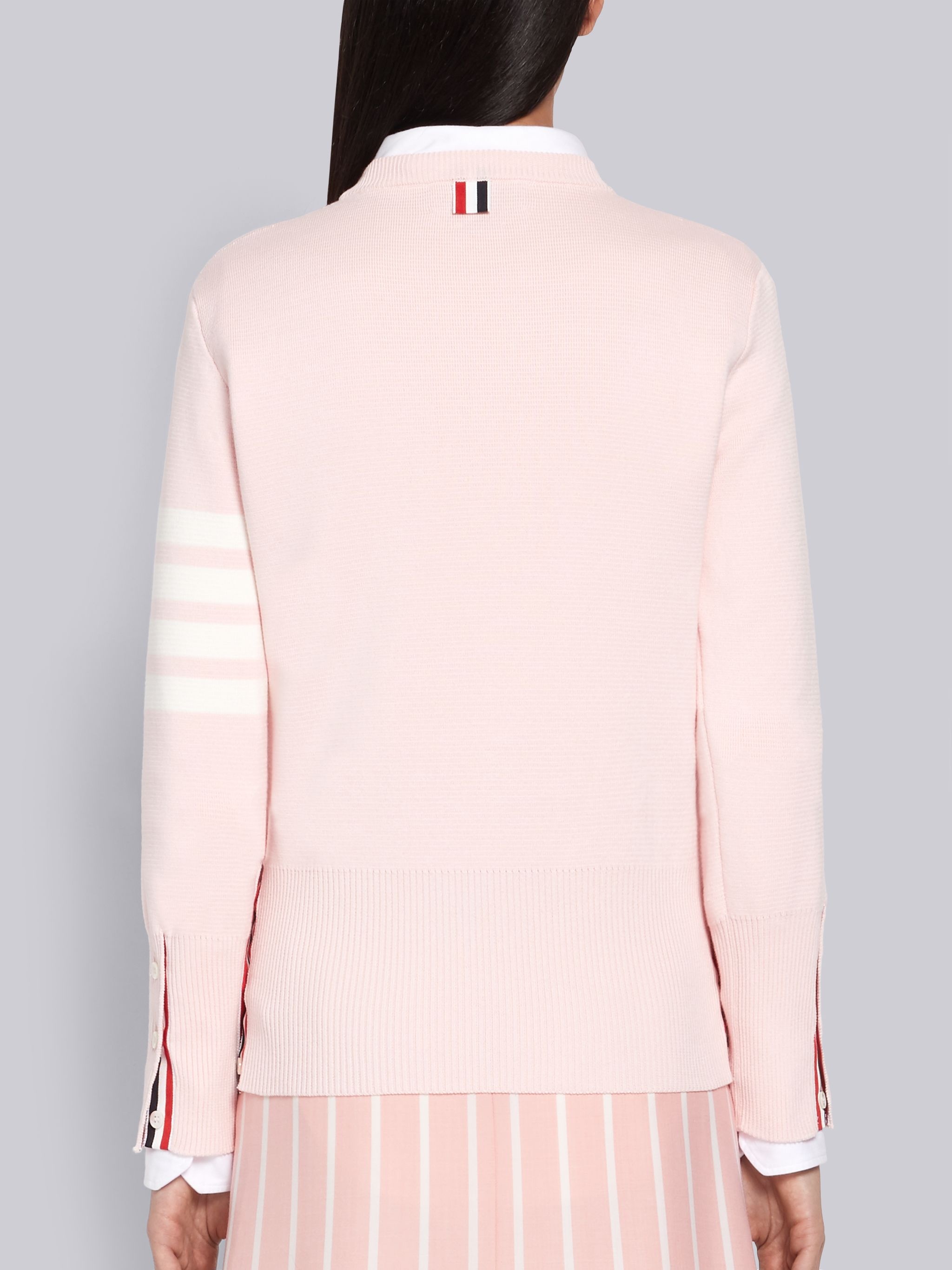 Pink Cotton Crepe Milano Stitch Crewneck 4-Bar Pullover - 3