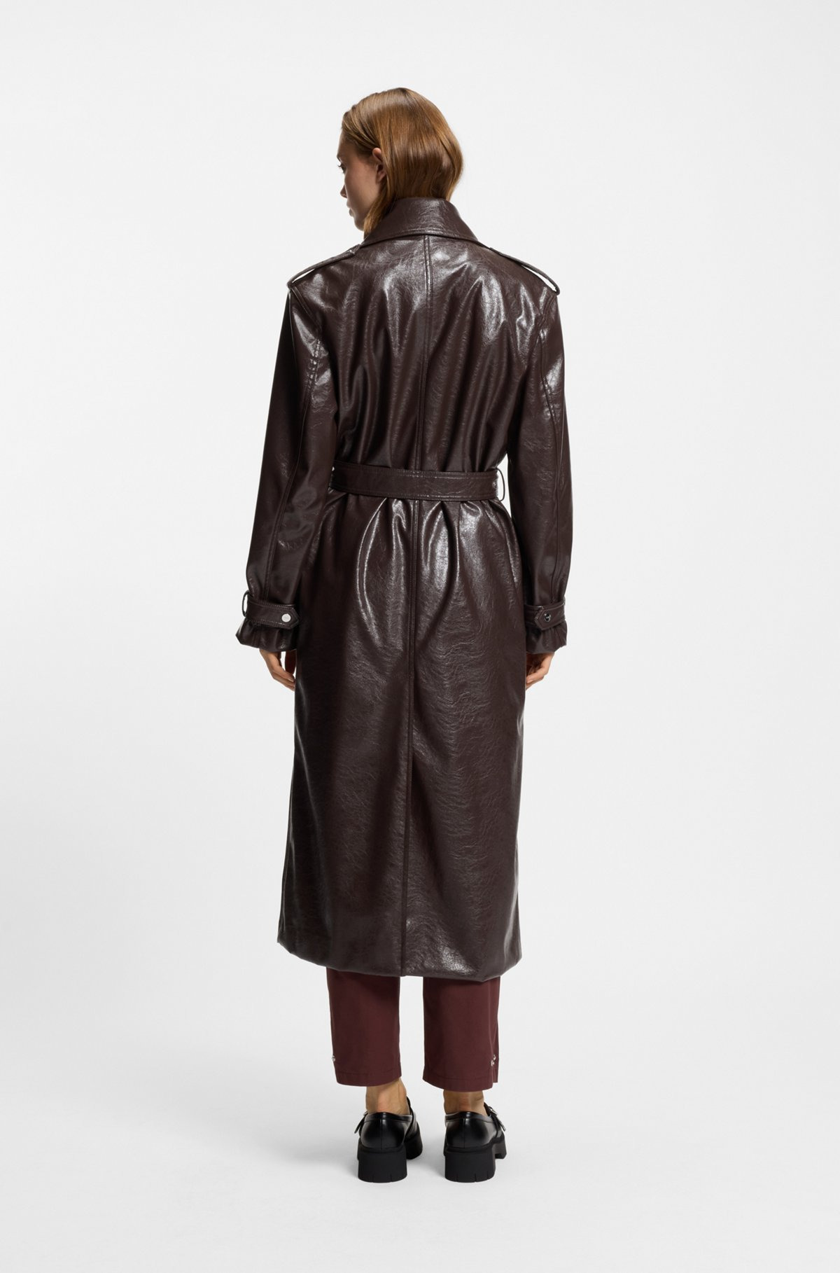 LONG-LENGTH RELAXED-FIT TRENCH COAT IN FAUX LEATHER - 4