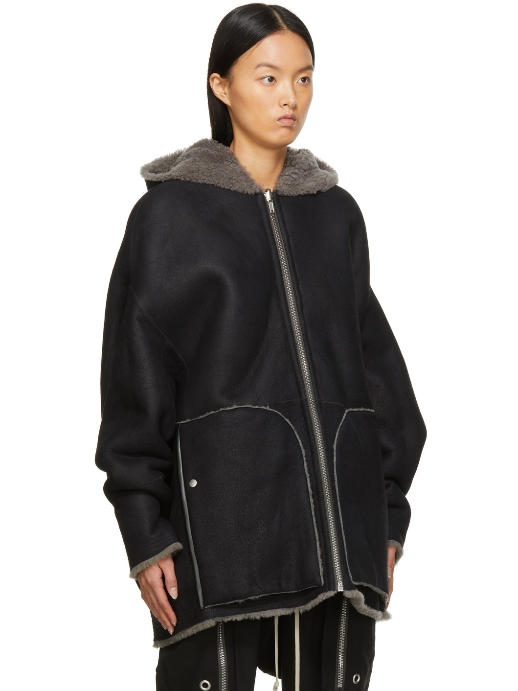 Reversible Black & Grey Shearling Peter Jacket - 4