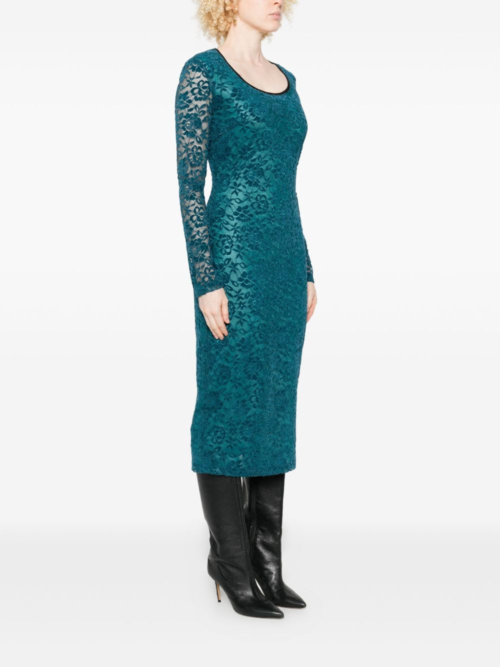 floral lace long-sleeve midi dress - 3