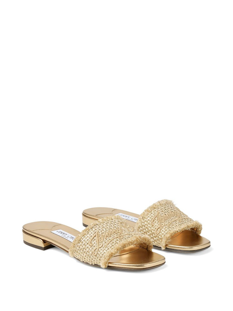 JIMMY CHOO logo fringed flat sandals outlook