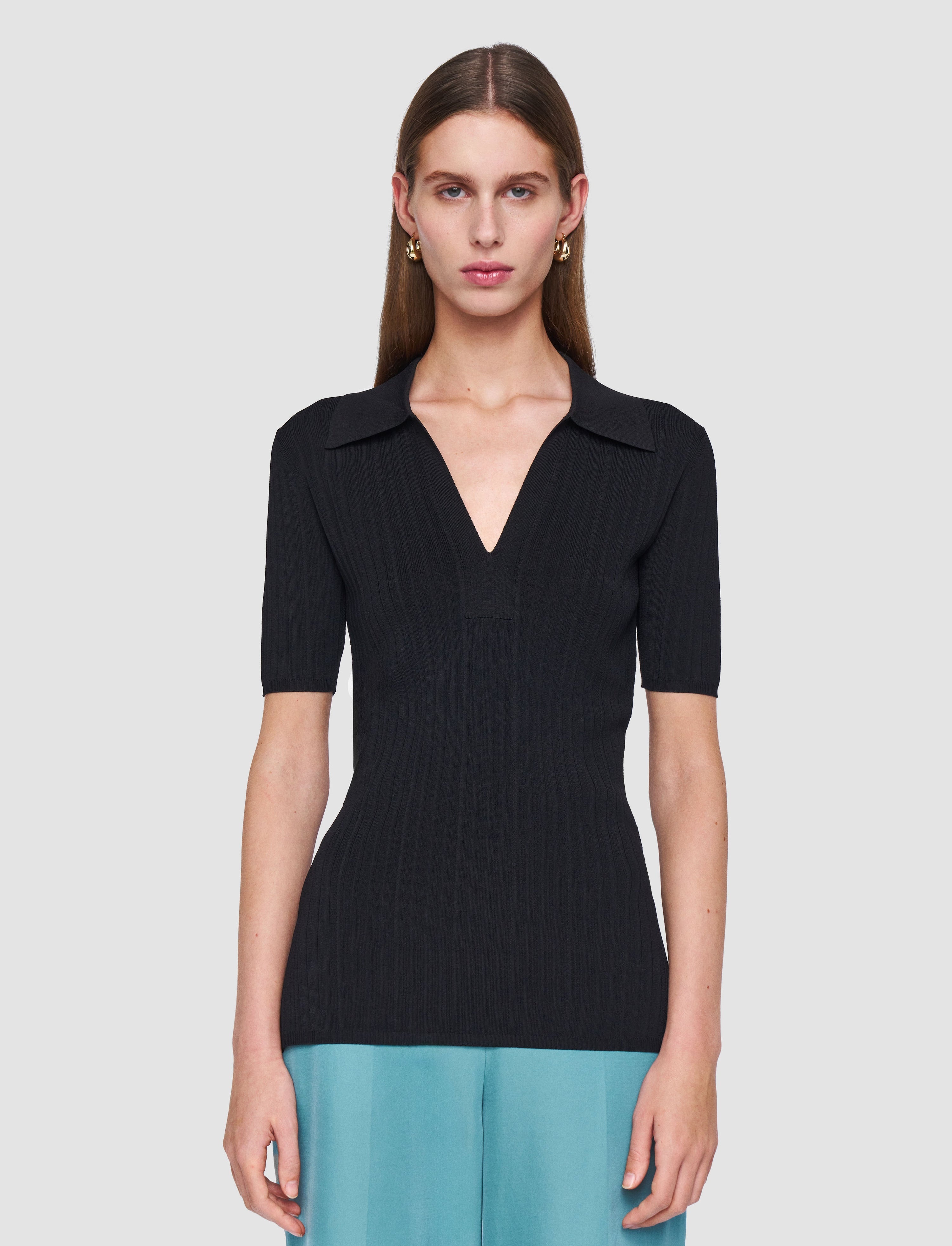 Viscose Rib Knit Polo Top - 3