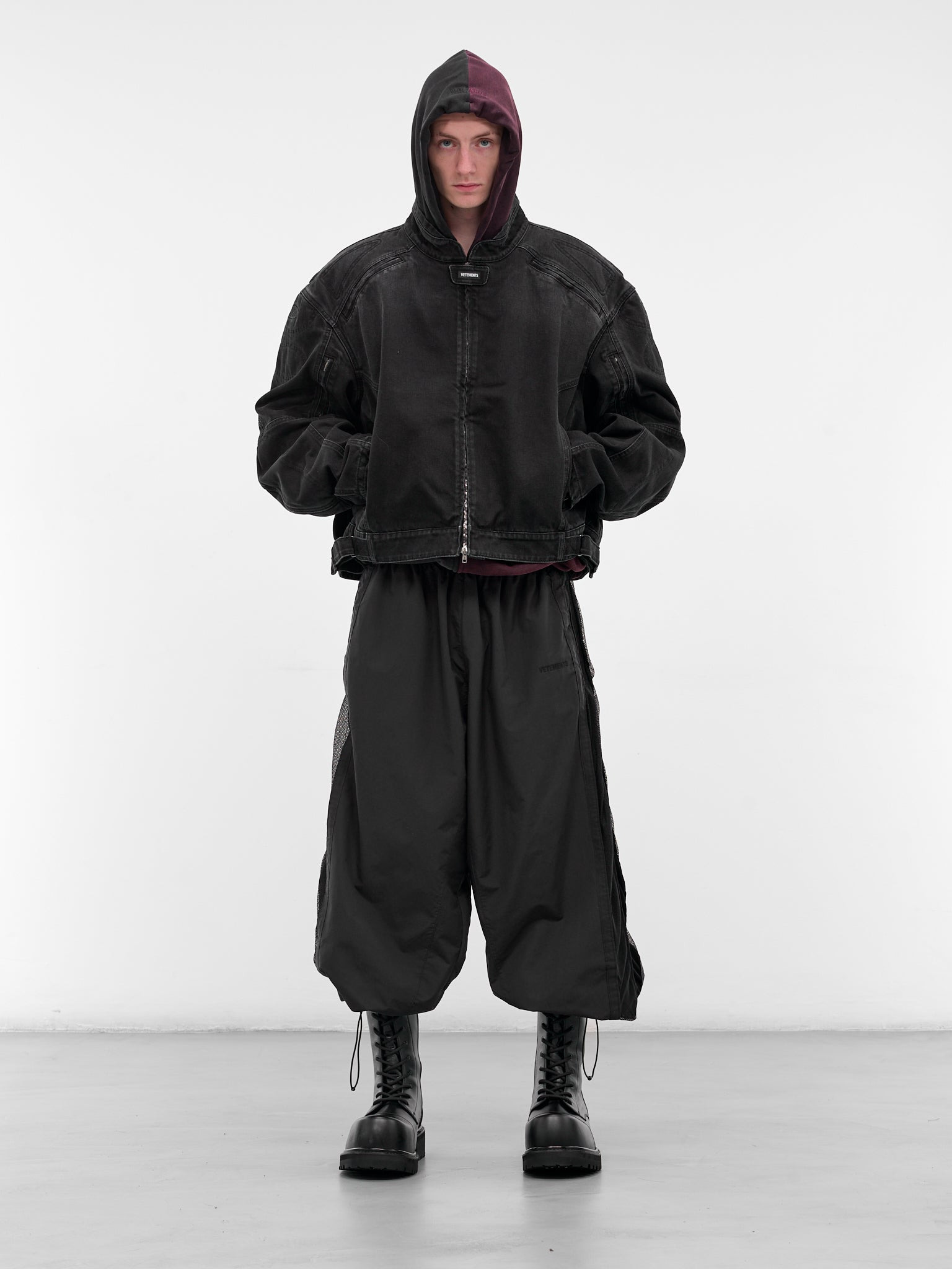 Black Nylon Mesh Panel Sweatpants - 6