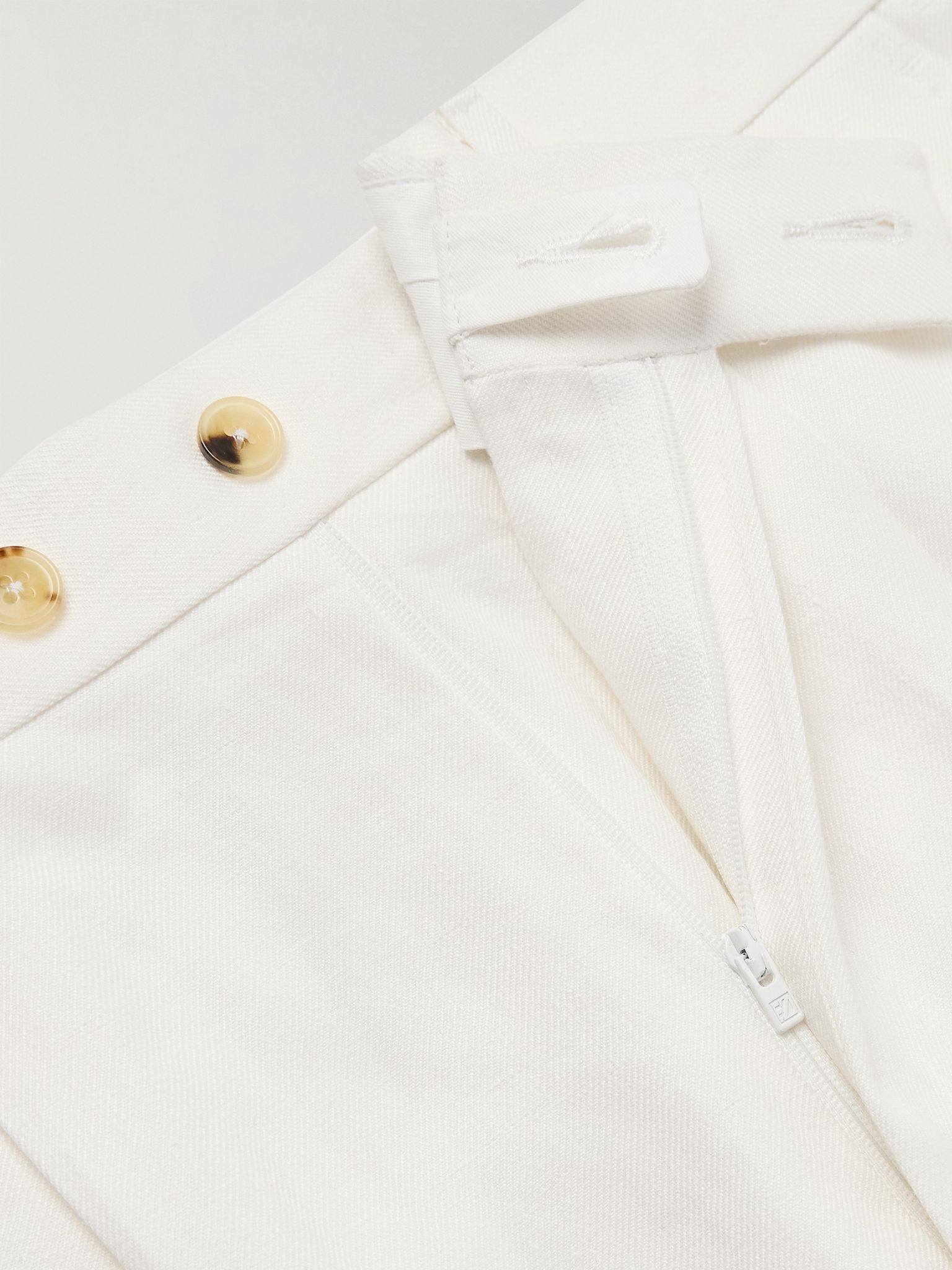 Straight-Leg Pleated Linen-Twill Trousers White - 6