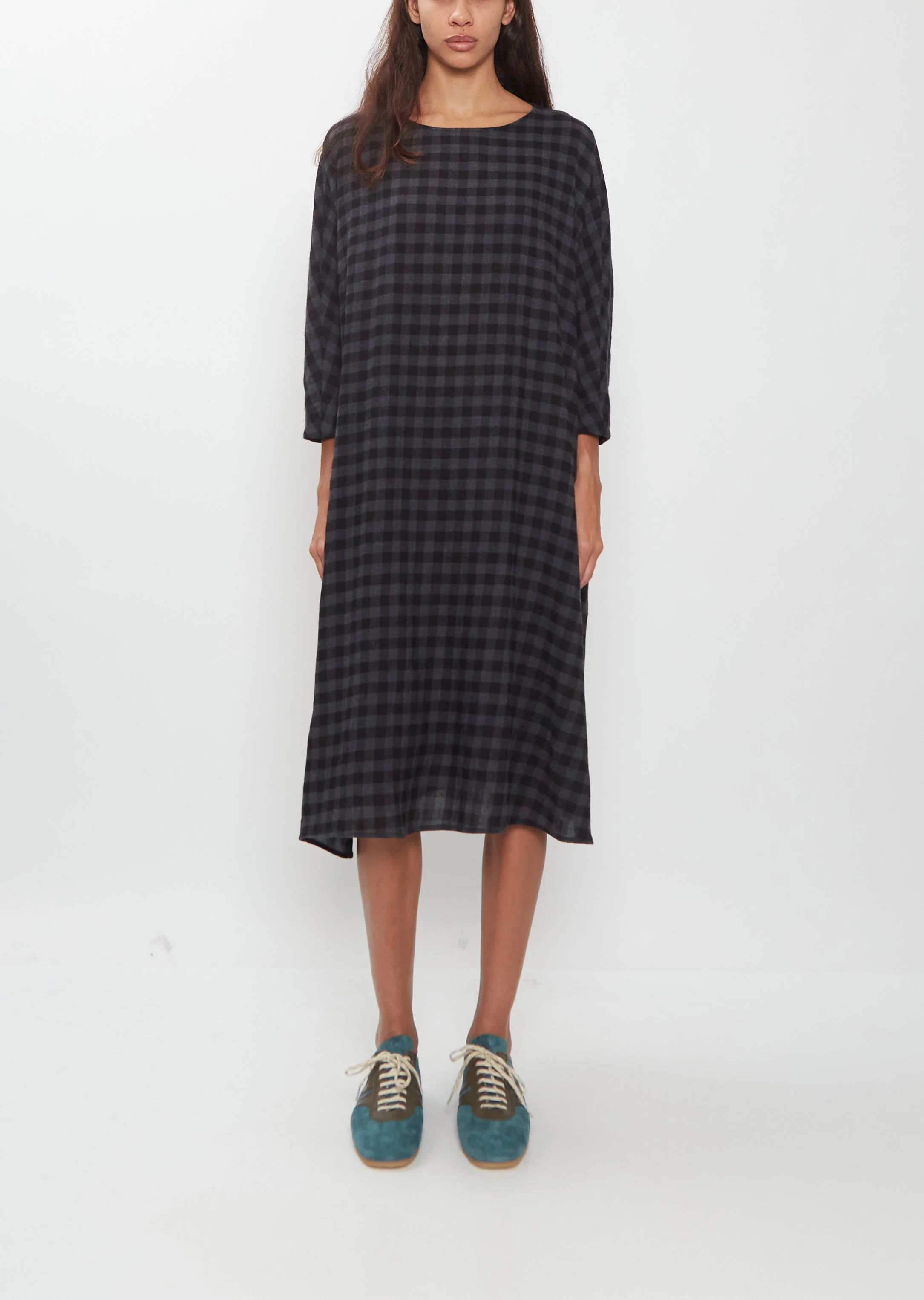 Vichy Wool Kimono Sleeve Dress - 1