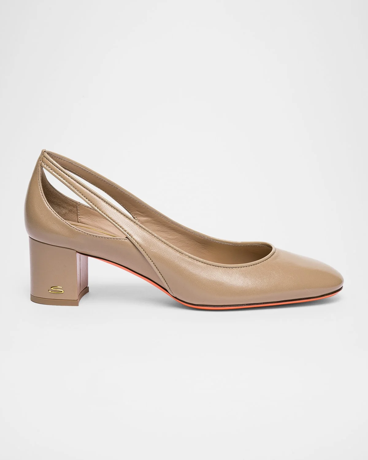 Cut-Out Block Heel Mixed Leather Pumps - 1