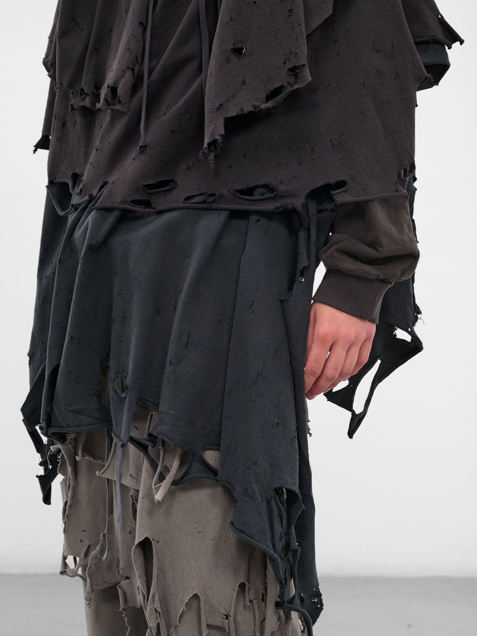 Black Distressed Layering Hoodie - 4