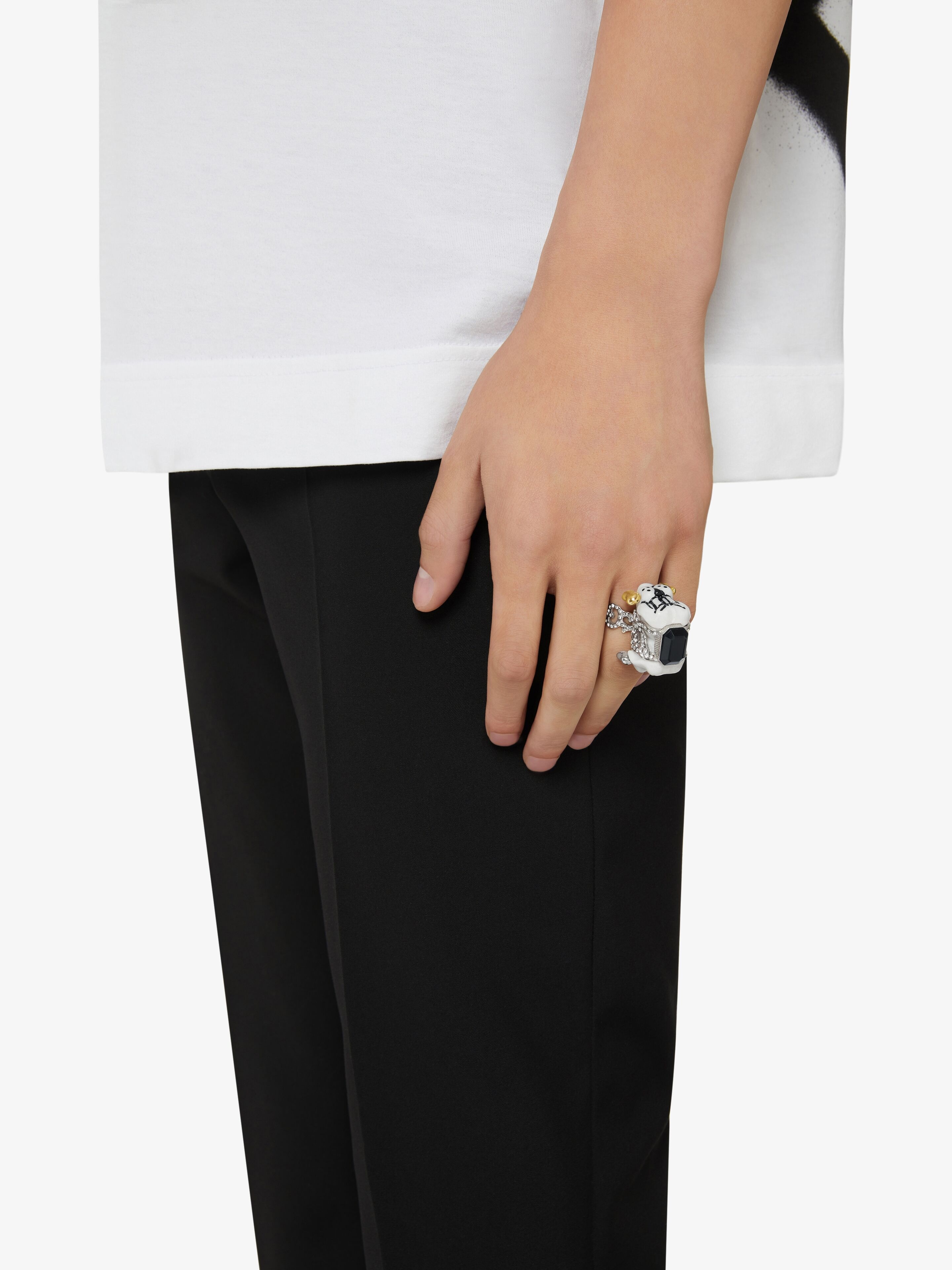 TWO FACES DOG RING WITH CRYTALS - 3