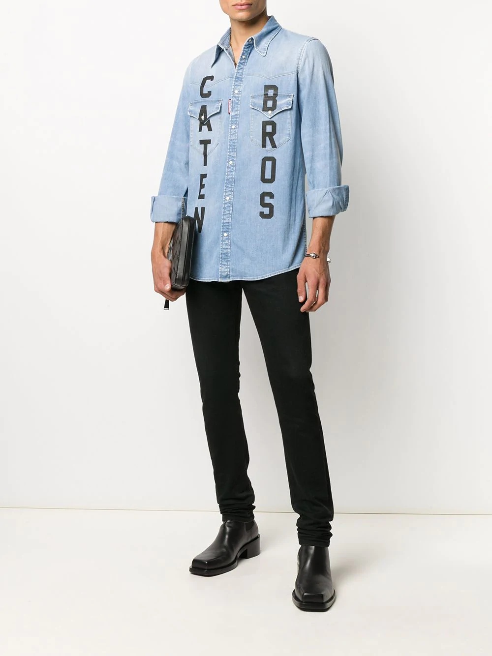 slogan print denim shirt - 2