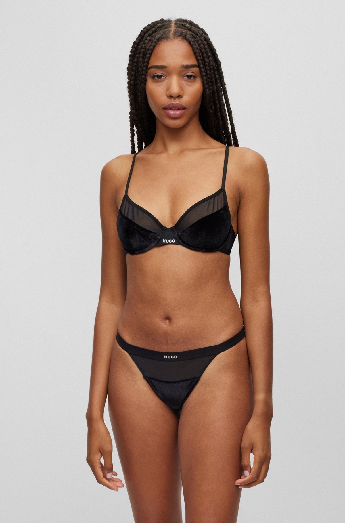 MIXED-MATERIAL UNDERWIRED BRA WITH FOIL LOGO - 2