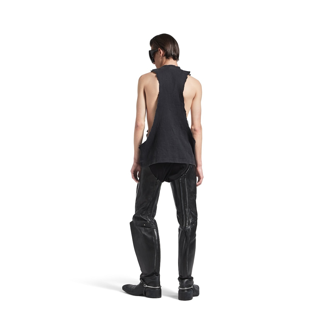 Men's Standard Ripped Tank Top in Black Faded - 4