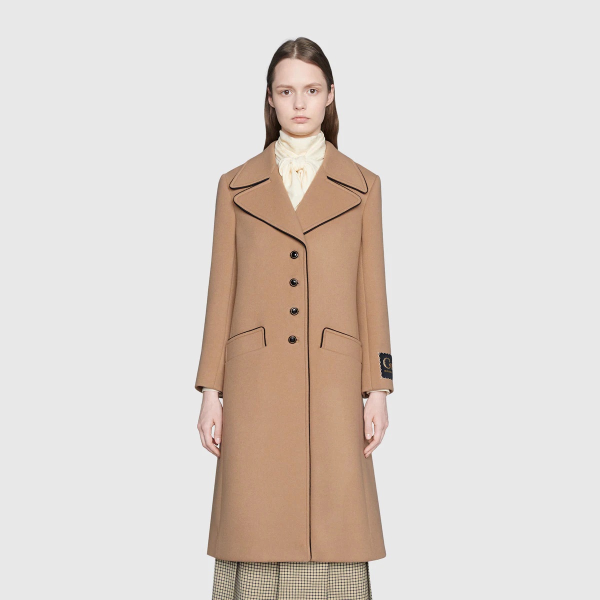 Wool coat with Gucci label - 3