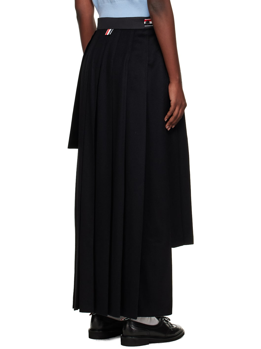 Black Wrap Pleated Midi Skirt - 3